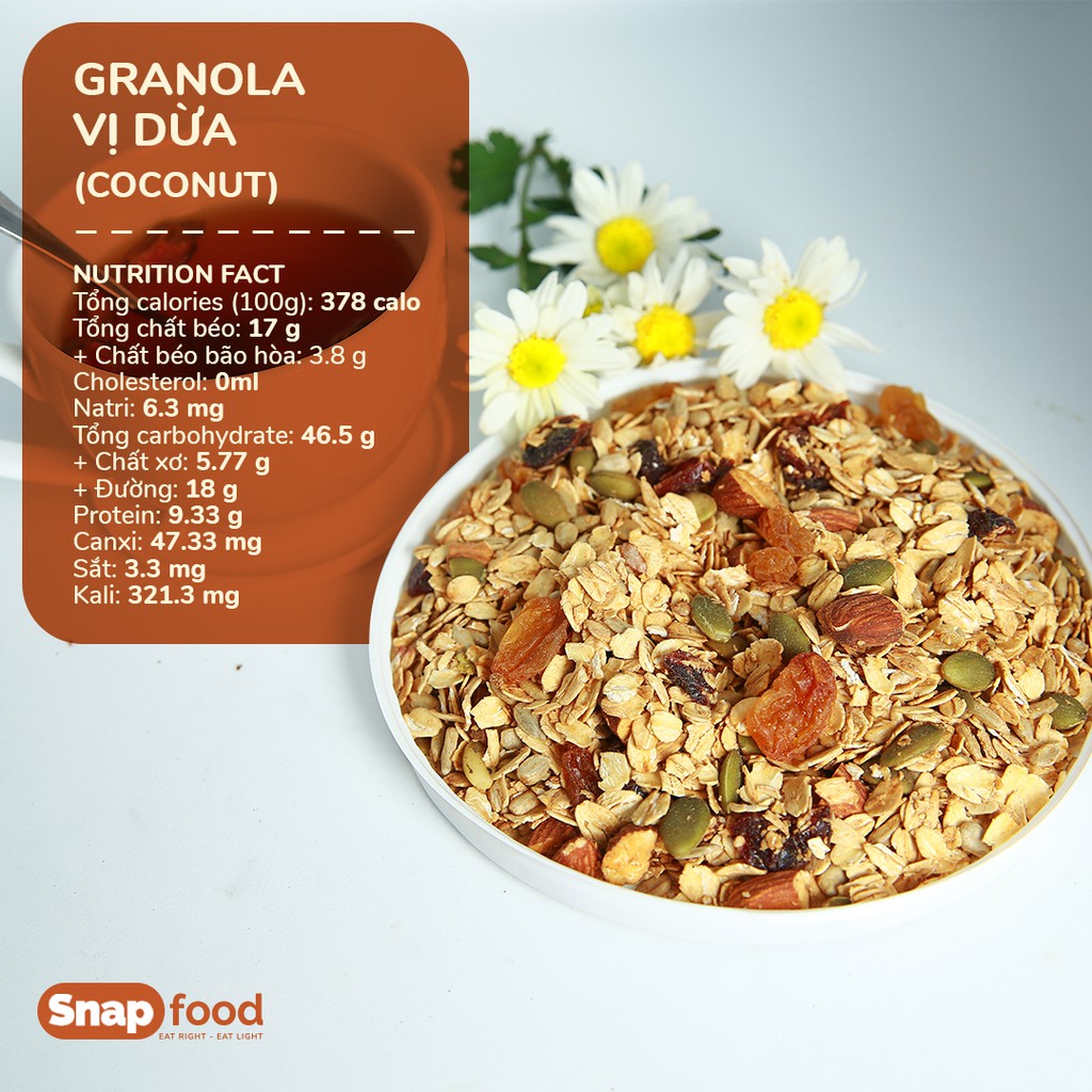 [SNAPSN002 Giảm giá 15%] Ngũ cốc GIẢM CÂN - Ngũ cốc ăn liền GIẢM CÂN  EATCLEAN - Granola vị Dừa 500gr - Snap Food