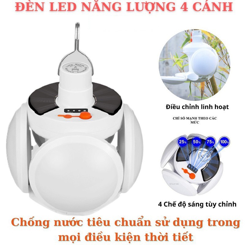Đèn Led Năng Lượng Mặt Trời 4 Cánh Tích Điện Có Thể Đóng Mở 2029 - Đèn Năng Lượng Mặt Trời 4 Chế Độ Sáng