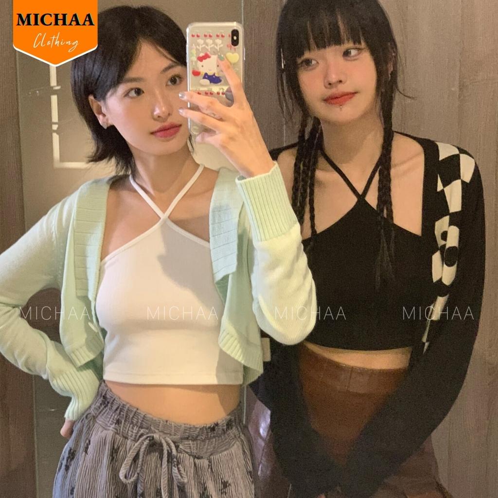 Áo Croptop KiểU YếM 2 DÂY CHÉO MẢNH Nữ Thun Gân, Áo Dây Đắp Chéo Cổ - MICHAA