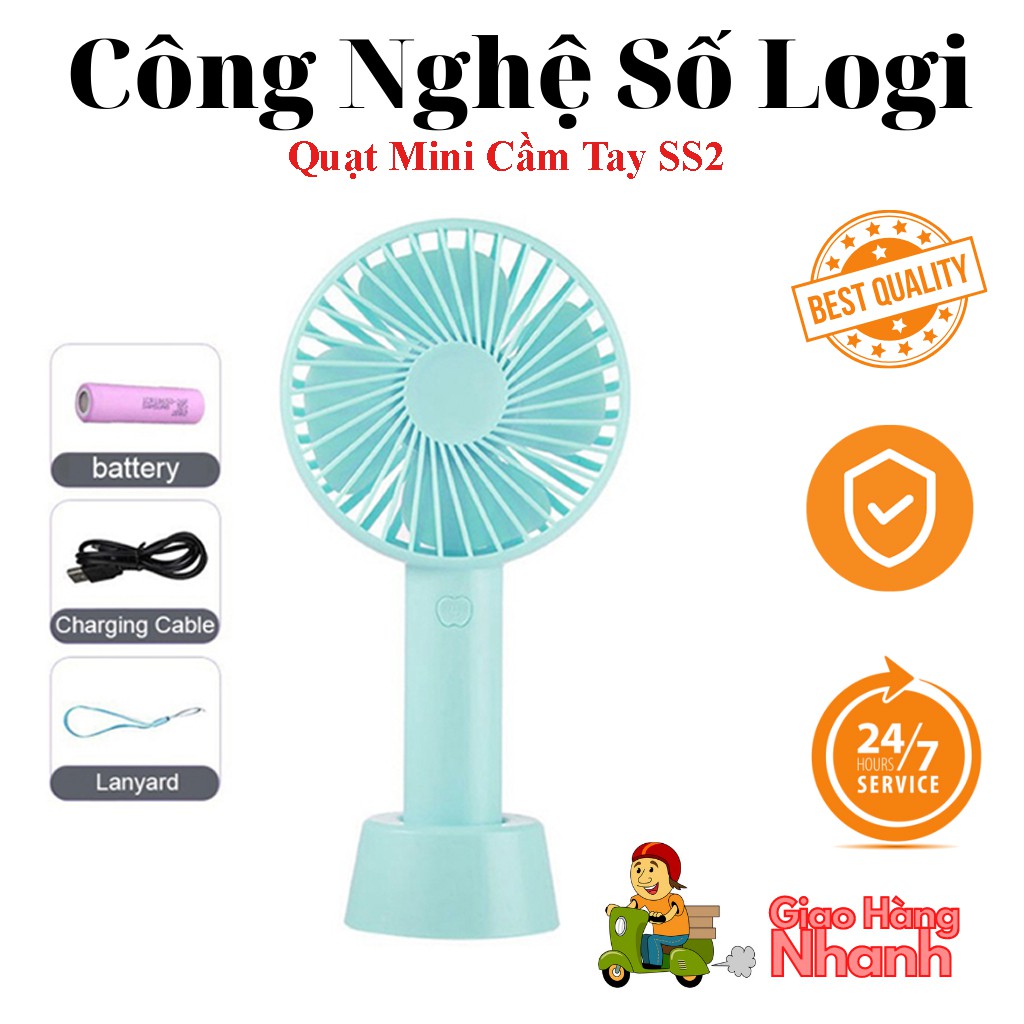 Quạt cầm tay mini SS2 tích điện 3 tốc độ Gió mát đáng yêu để bàn , hàng nhập khẩu- Bảo hành 3 tháng