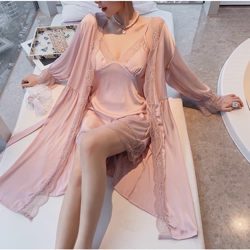 Váy Đầm Ngủ Lụa Sexy Cao Cấp 2 Dây Dáng Dài Kèm Choàng Siêu Quyến Rũ | BigBuy360 - bigbuy360.vn