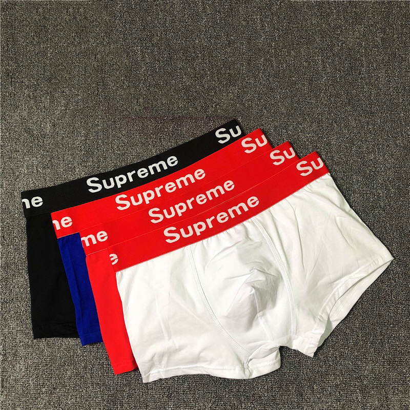Quần lót boxer SUPREME bằng cotton thoáng khí màu sắc đơn giản thoải mái cho nam