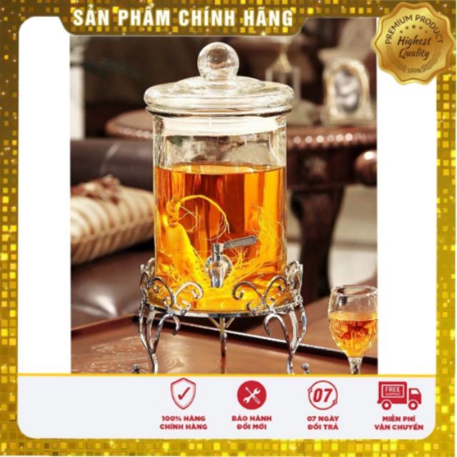 Bình ngâm rượu thủy tinh có vòi 5 lít trụ trơn hoặc không vòi