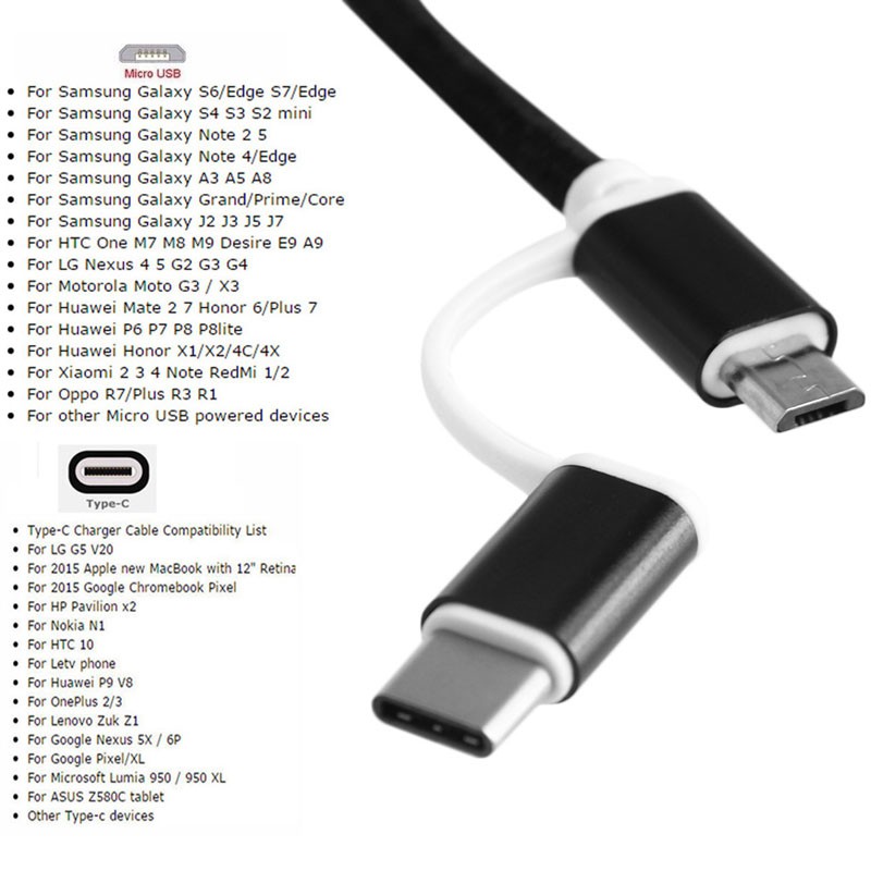Nama* Cáp Sạc Usb 2.0 Type C Sang Usb 3.1 Type C &amp; Micro Usb 2 Trong 1