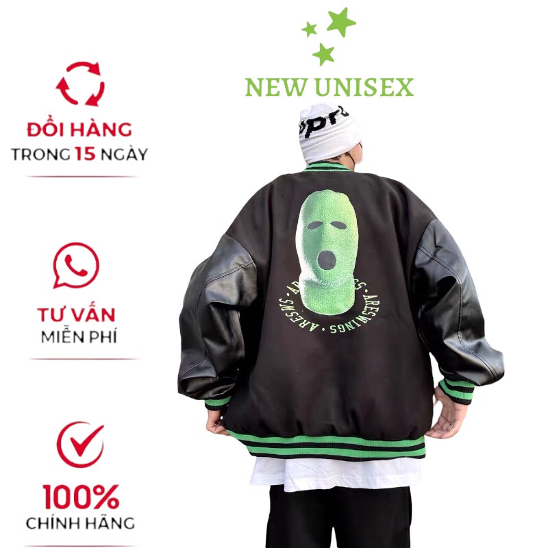 Áo Khoác Bomber Unisex Form Rộng Áo 2 Lớp Vải Dạ Dày Phối Tay Da Cao Cấp