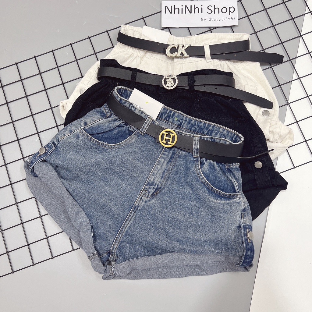 Quần short bò vấn gấu ống rộng, Quần đùi nữ cạp cao gập gấu QS2318 - NhiNhi Shop