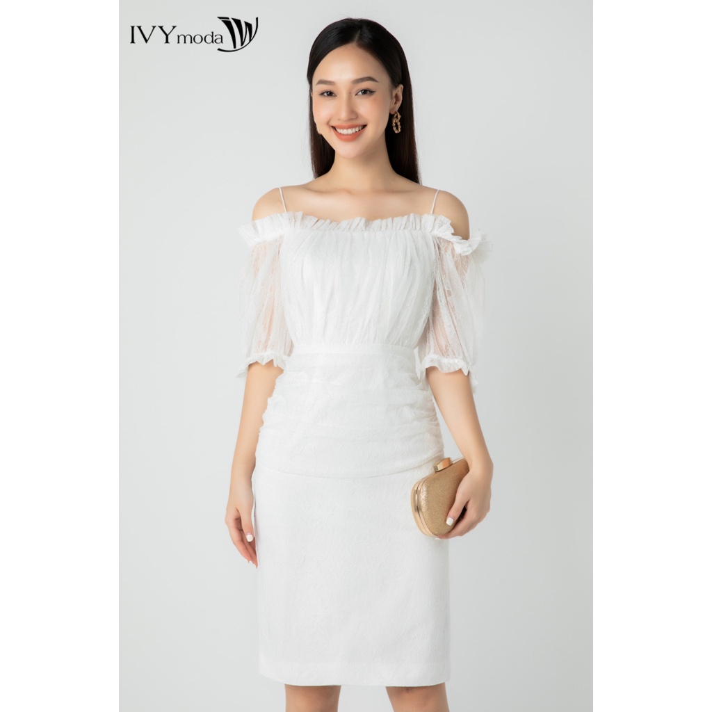 Đầm xếp phối ren IVY moda MS 45S2526