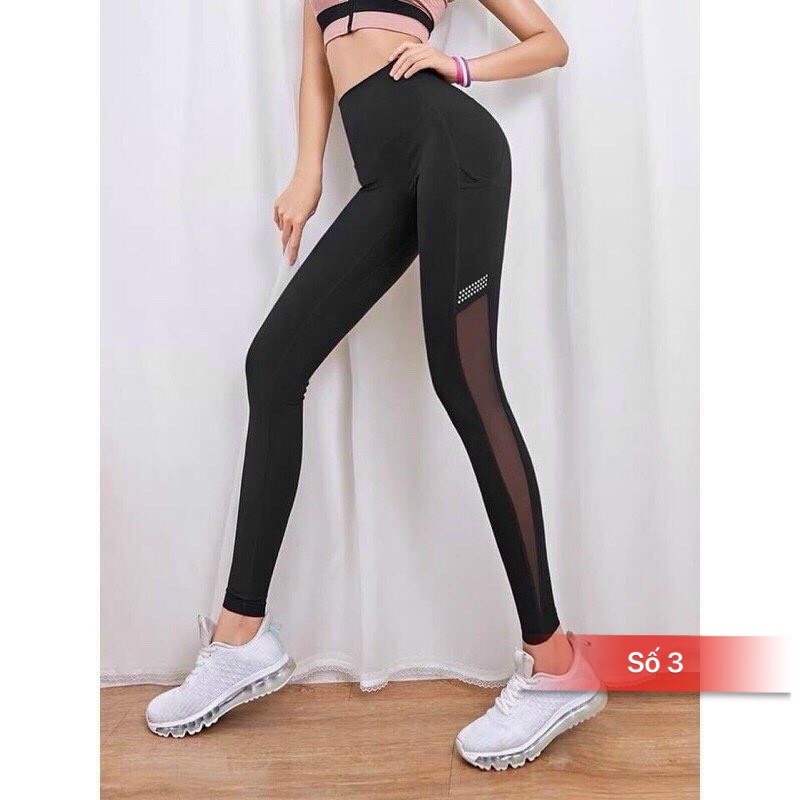 Quần tập Gym Yoga nữ [SALE] các mẫu quần dài legging phối lưới đẹp nhất, co giãn 4 chiều