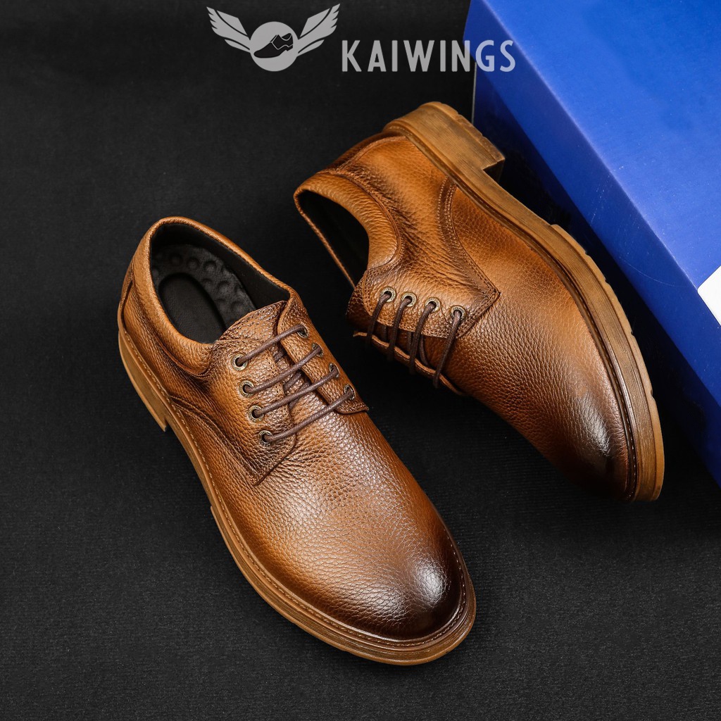 Giày Nam Cổ Thấp Cao Cấp Trẻ Trung Da Bò Thật KAIWINGS Giày Da Nam Buộc Dây Phong Cách GVN10