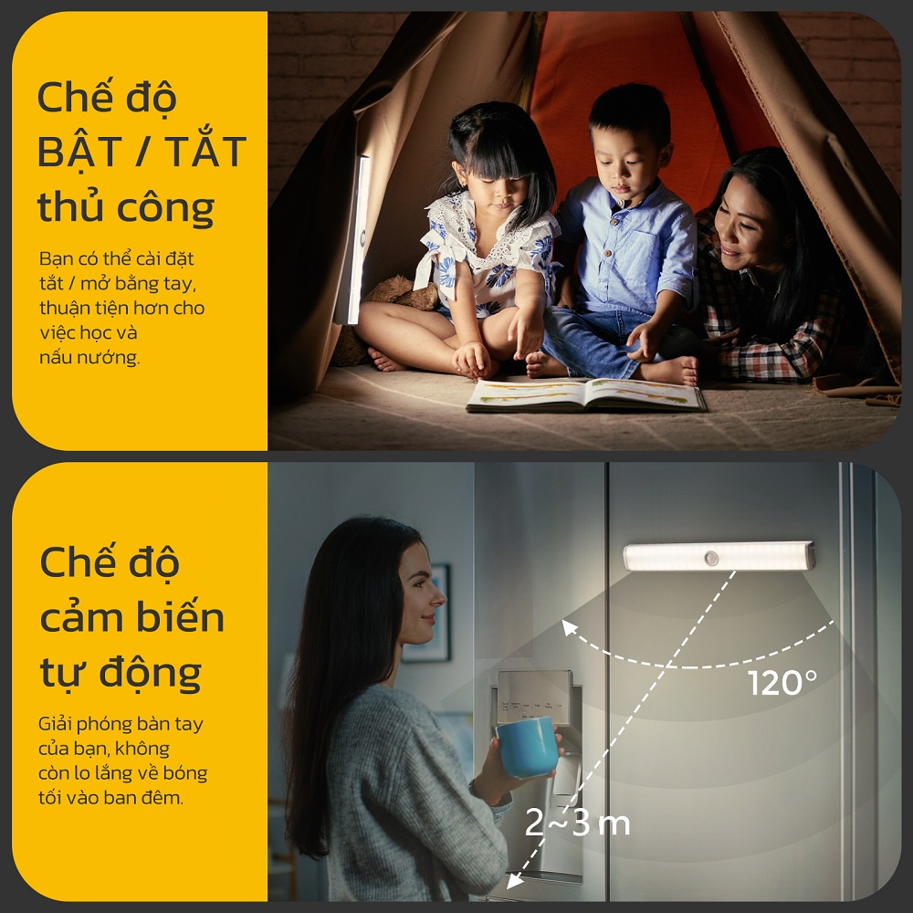 Đèn Led cảm biến HYDERSON chuyển động gắn tường cho để tủ chén/ phòng bếp/ phòng học có thể sạc usb với pin 3000mah