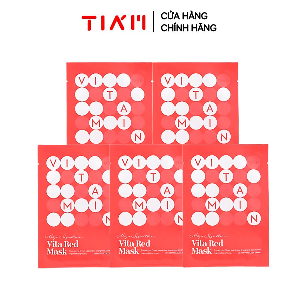 Combo 5 Mặt Nạ Dưỡng Trắng Giảm Thâm Làm Đều Màu Da Tia'm My Signature VitaRed Mask 23ml/miếng x5 x 5