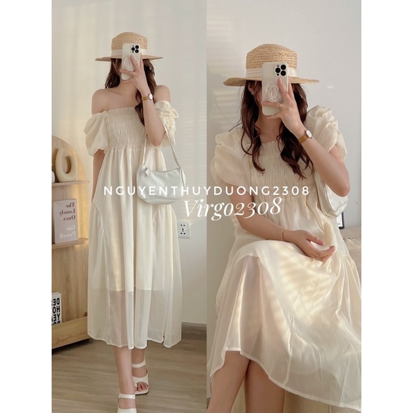 [NEW]VÁY TƠ TAY DÚM NHÚN NGỰC MẶC 2 KIỂU”Lamy dress”