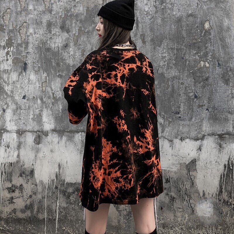 ÁO THUN TAY LỠ HỌA TIẾT LOANG CAM ĐEN dáng thụng ulzzang