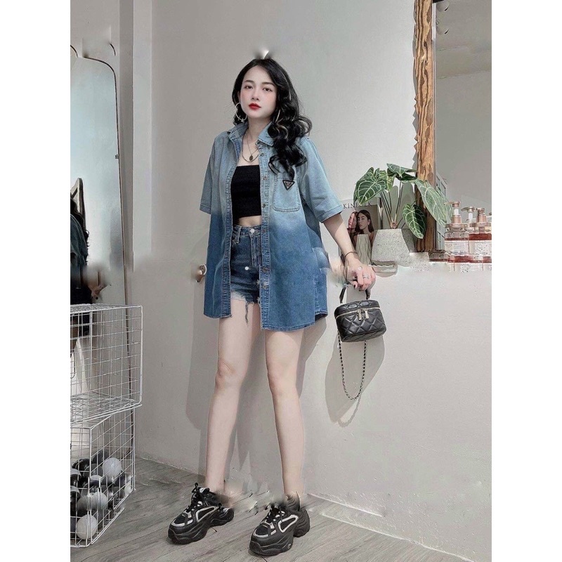 Áo sơ mi DENIM cộc tay loang siêu RẺ  MAIANHSHOP