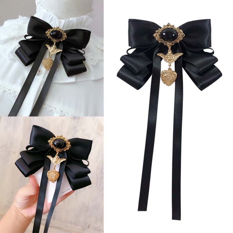 Cà Vạt Nơ Màu Đen Phong Cách Vintage Thời Trang Cho Nữ