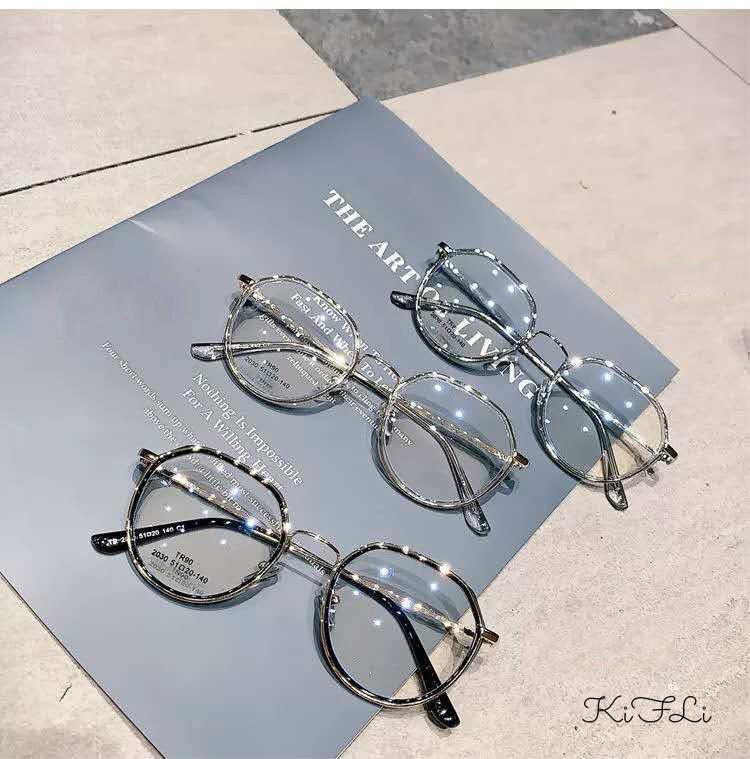 Kính Gọng Kim Loại Nhựa Màu Trơn Chống Tia Bức Xạ Thời Trang Cho Nữ
