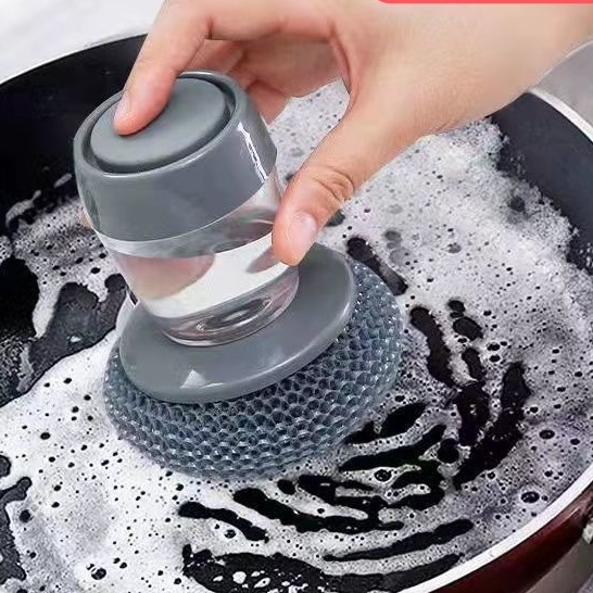 Dụng cọ xoong nồi, cọ bếp, cọ rửa bát đĩa có bình đựng xà phòng tiện lợi