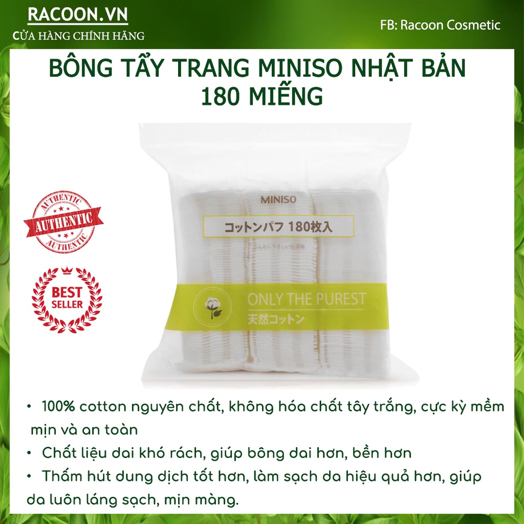 Bông Tẩy Trang MINISO Nhật Bản Túi 180 Miếng