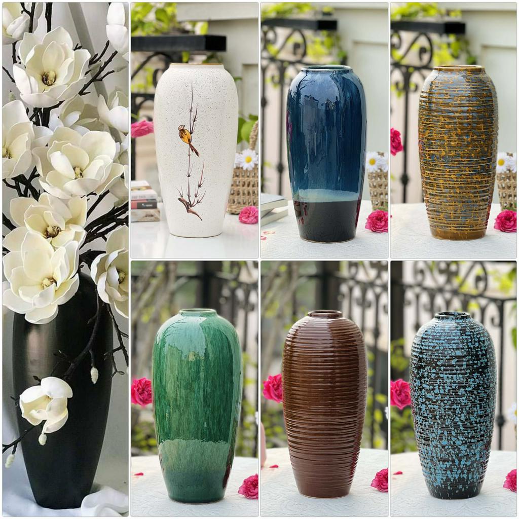 Lọ Hoa Thủy Tinh Bình Hoa Decor Trang Trí Dáng Vintage - Gốm Sứ Bát Tràng Cao Cấp - Đen