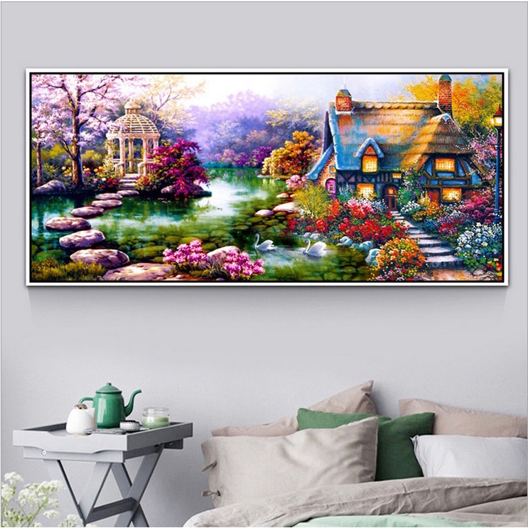 Tranh thêu kín Ngôi nhà hạnh phúc (HH0665) 💥 kích thước 121*66 cm