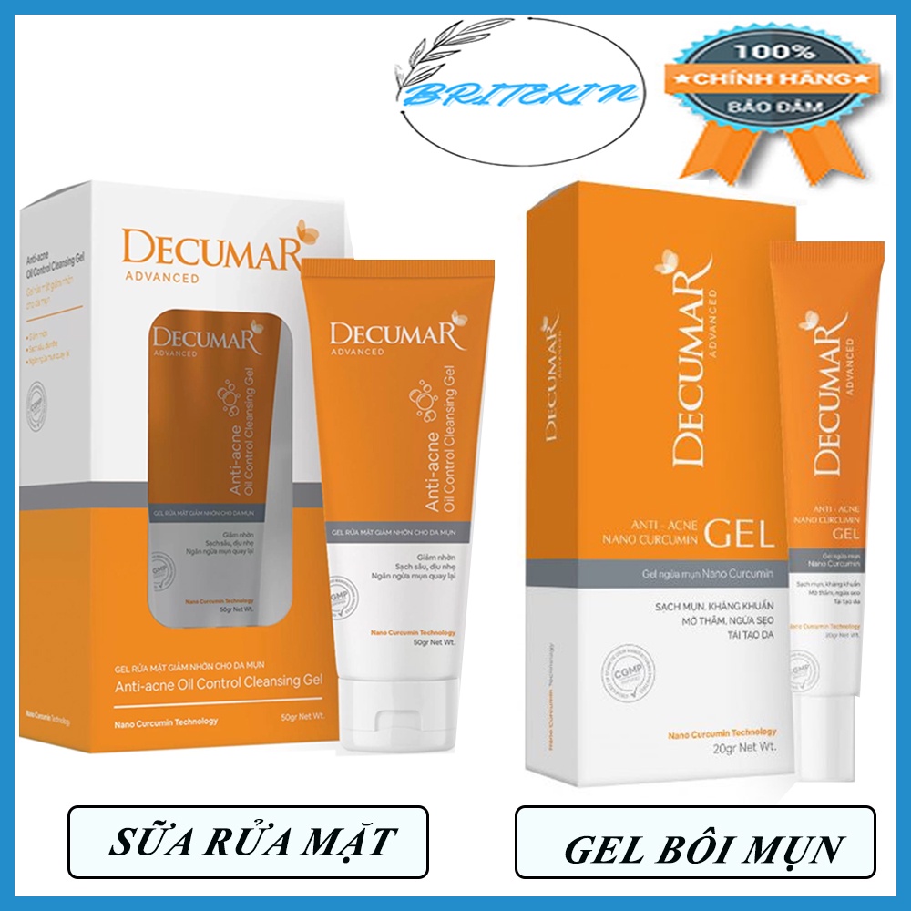 Bộ Sản Phẩm NGừa Mụn Decumar Advance: Gel Nghệ Nano và Sữa Rửa Mặt Làm Sạch Loại Bỏ Mụn 20g -50g - 100g
