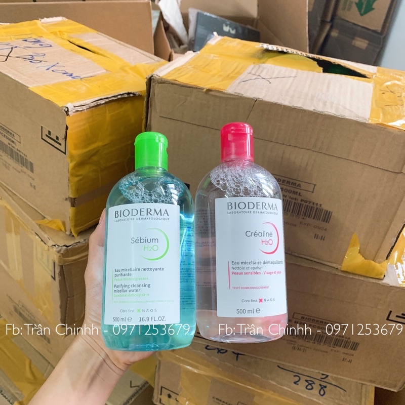 Bản Pháp có Bill - Nước Tẩy Trang Bioderma màu xanh, hồng 500ml