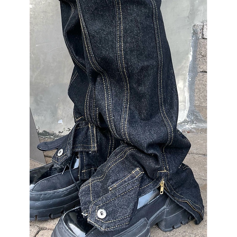 Guochao Quần Jean Dài Ống Rộng Mỏng Màu Giặt Được Làm Thủ Công Đường Phố Mỹ Phổ Biến Cho Nam Và Nữ