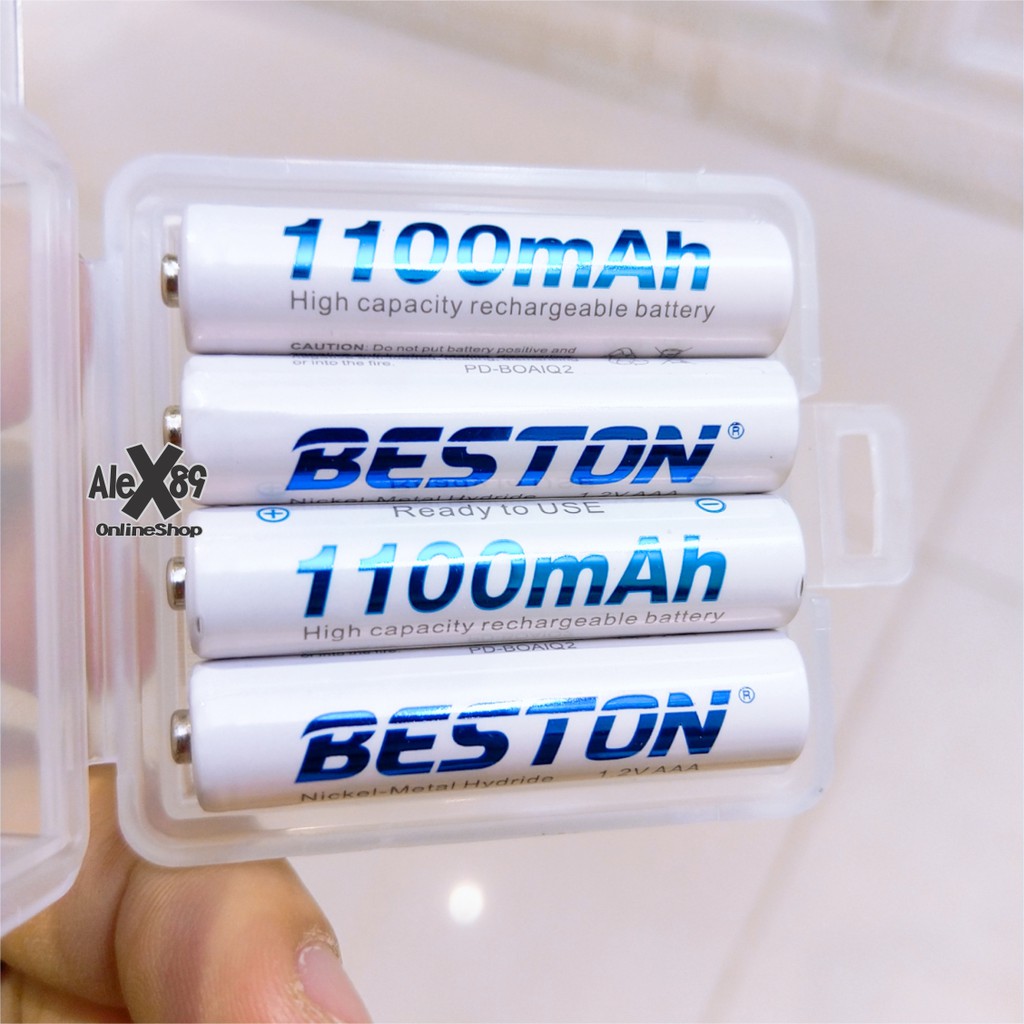 Combo 4 pin sạc AAA Beston 1100mah / 1300mah - kèm hộp nhựa đựng pin (Trắng)