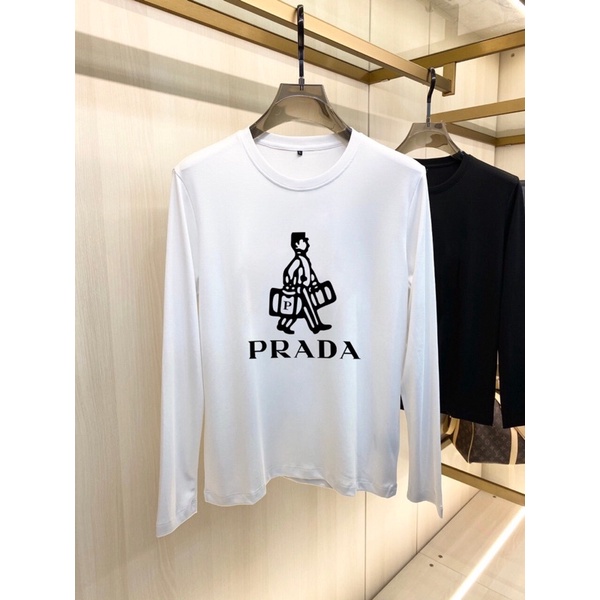 Áo thun dài tay cho nam logo thương hiệu thời trang Prada 2021 cao cấp có 2 màu