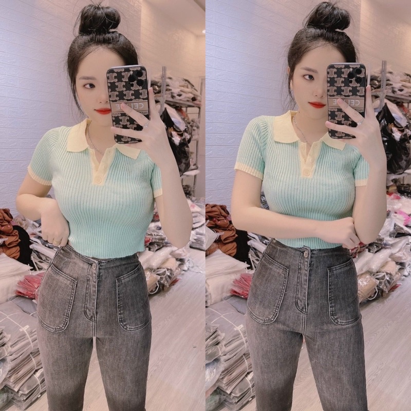 áo len dệt kim croptop mix cổ vàng nổi bật (39087#) | WebRaoVat - webraovat.net.vn