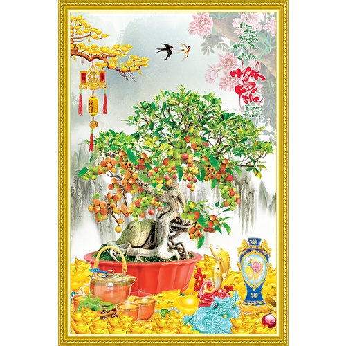 Tranh Tết dán tường HD Chậu sung hạnh phúc TET0012 Kim sa