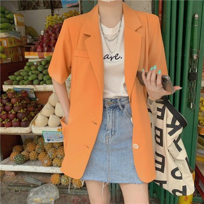 Sẵn XLẢnh thật 3 hình cuối-HC616.Áo blazer cam ngắn tay mùa hè phong cách Hàn Quốc