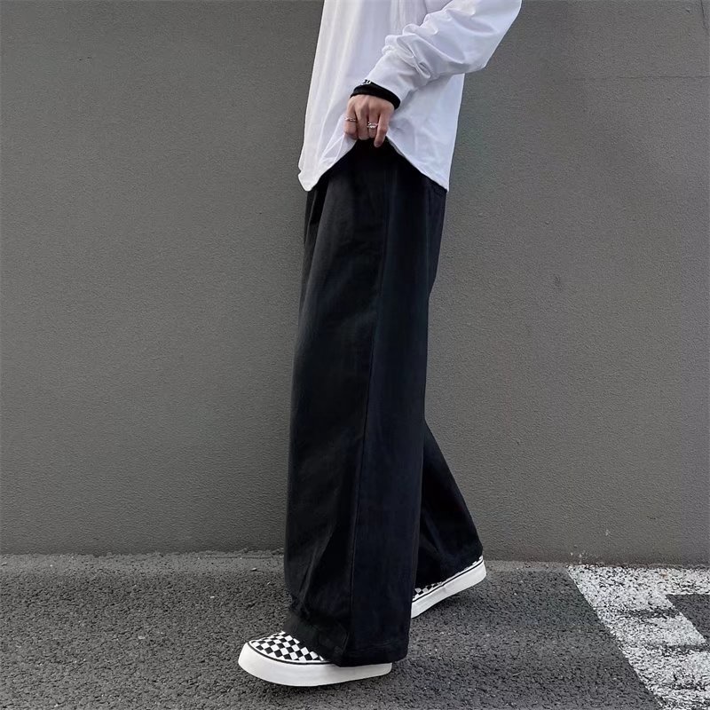 ♞AFF LIGA♞ Quần dài ống rộng lưng thun co giãn phong cách Hàn Quốc đường phố thời trang dành cho nam