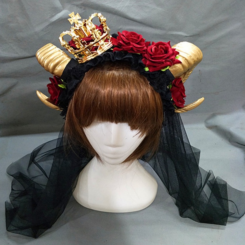 Mạng Che Mặt Hóa Trang Halloween Hình Sừng Bò Hoa Hồng