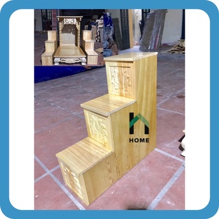 Bục tam cấp, nhị cấp kê ban thần tài, khám thần tài, dát vàng hoa sen, để đồ lễ, kê tượng