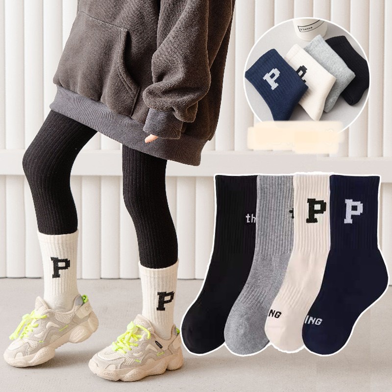 Set 4 đôi Tất vớ cao cổ kiểu dáng thể thao unisex chữ P cho bé