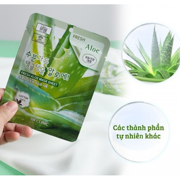 Bộ 10 gói mặt nạ dưỡng ẩm da chiết xuất nha đam 3W Clinic Fresh Aloe Mask Sheet 23ml x 10