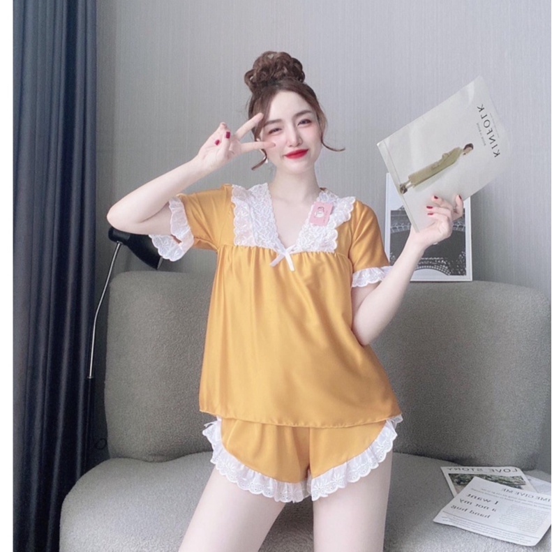 Đồ ngủ nữ,đồ bộ mặc nhà phong cách tiểu thư dễ thương MOMISA06 chất lụa satin phối ren bèo mềm mịn | BigBuy360 - bigbuy360.vn