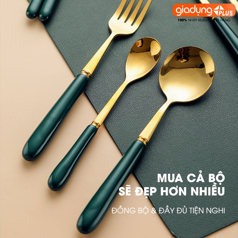 Thìa Muỗng Inox 401 Cao Cấp, Cán Sứ Xanh Ngọc Lục Bảo Để Ăn Cơm Gia Đình Theo Phong Cách Bắc Âu