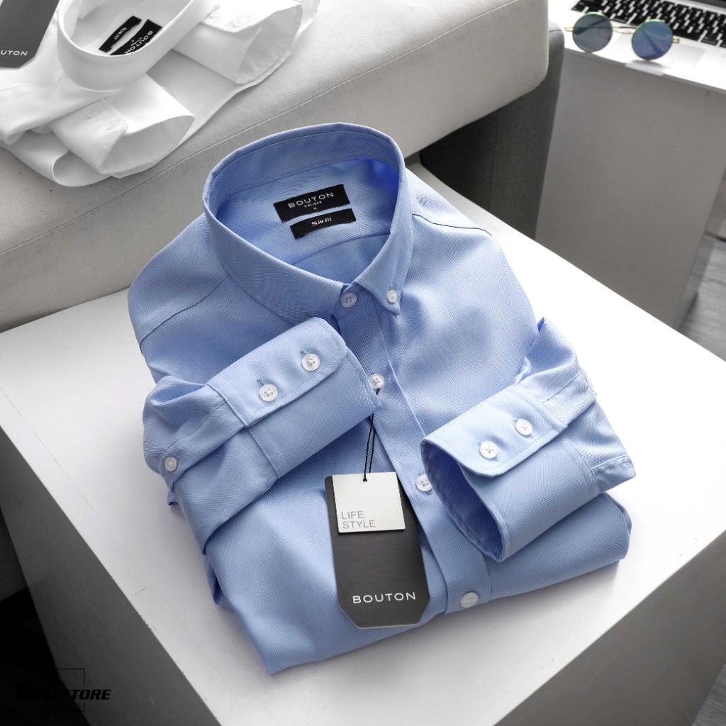 Áo Sơ Mi Nam Dài Tay Trơn Thêu Logo ChữKý BOUTON, 02 Màu Vải Cotton Hat, Form Slim Fit SMBO0028 160STORE | BigBuy360 - bigbuy360.vn