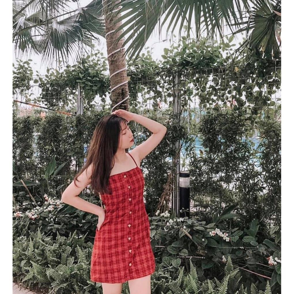 XẢ KHO. 💃 Đầm 2 Dây Nữ Kẻ Caro Đỏ Nơ Lưng Dáng Ngắn. H.ANNN. Váy 2s Kẻ Caro Nơ Lưng | BigBuy360 - bigbuy360.vn