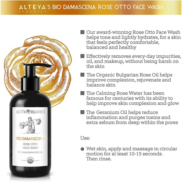 Sữa Rửa Mặt Hữu Cơ Alteya Organics Bio Damascena Rose Face Wash, Chứa Tinh Dầu Hoa Hồng, 250ml