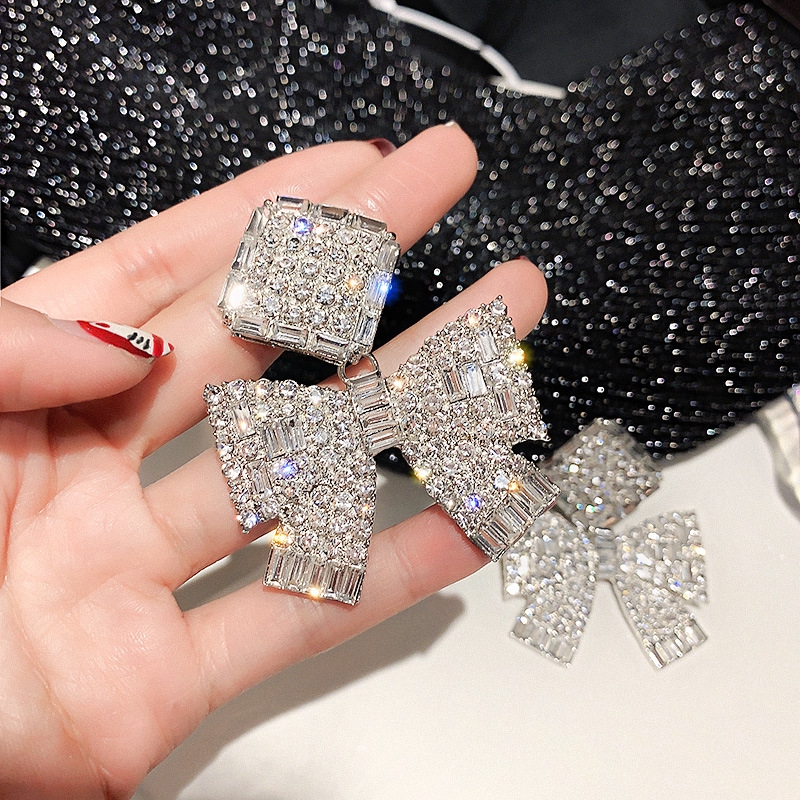 Khuyên tai đính đá hình nơ phong cách thanh lịch dành cho nữ