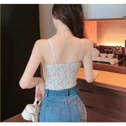 HÀNG ĐẸP*Áo bra ren hoa nhí đính khuy,Áo hai dây mẫu mới croptop  3025
