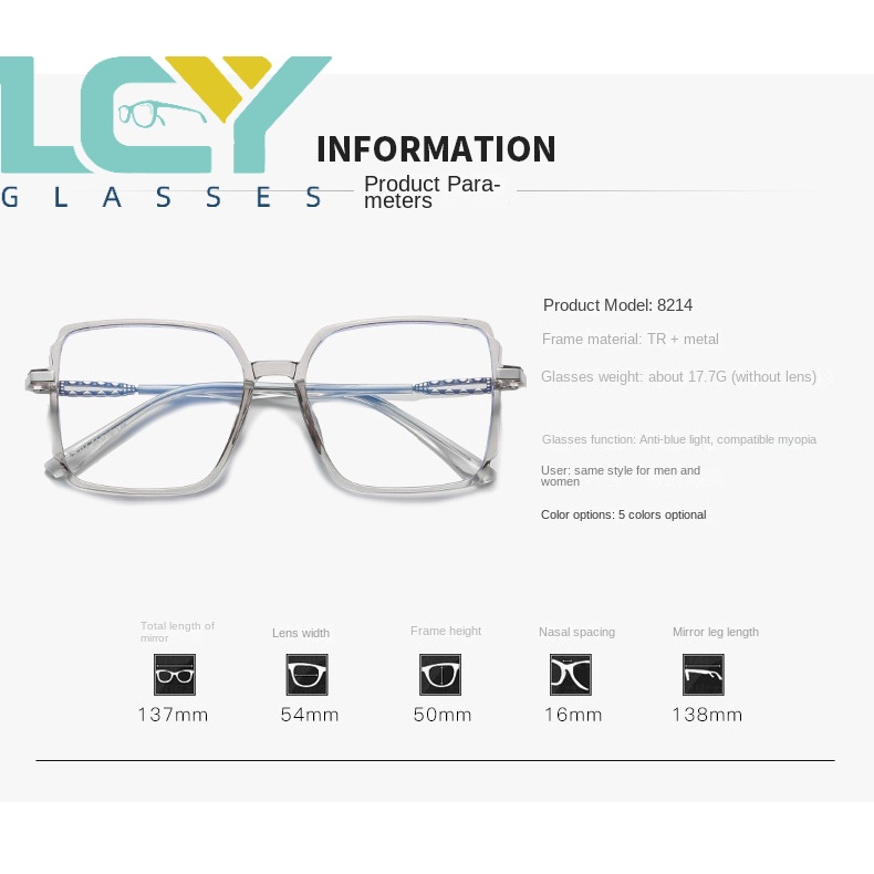 Mắt Kính TR90 Chống Ánh Sáng Xanh Thời Trang Dành Cho Nữ Mã 8214