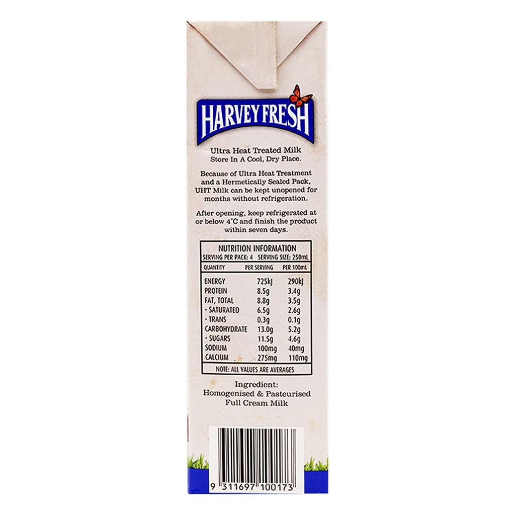 Sữa Tươi Tiệt Trùng Nguyên Kem Harvey Fresh 1L (Úc) - Date: 28/09/2023