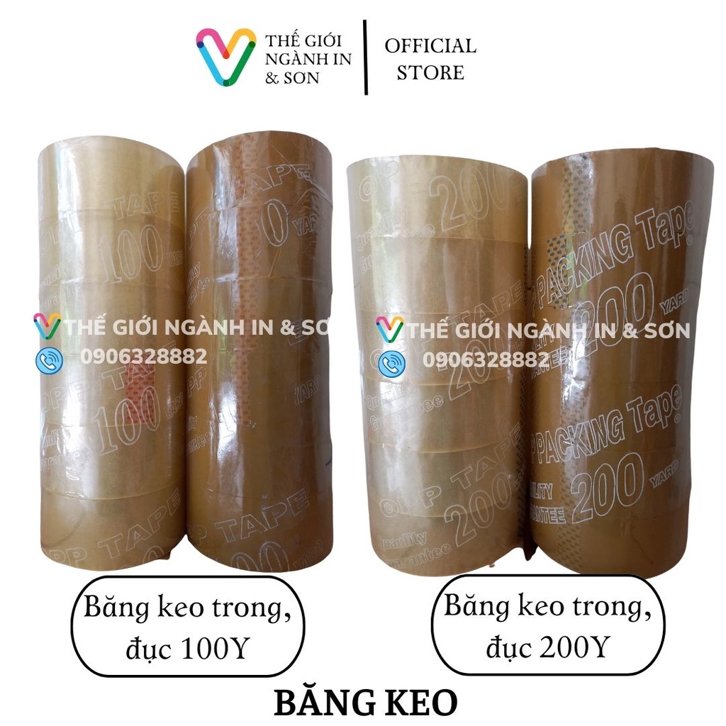 1 cây băng keo trong, băng keo đục 100Y, 200Y dùng để dán thùng carton, đóng gói hàng, 6 cuộn 1 cây siêu tiết kiệm