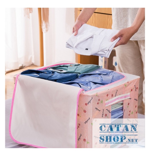 Túi Đựng Chăn Màn Quần Áo Khung Sắt Gấp Gọn, Vải Bố Chống Thấm Nước Có Khóa Kéo Tiện Lợi