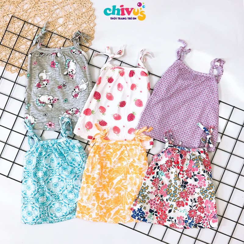 Bộ 2 dây bé gái áo cotton kèm quần trơn nhiều màu sắc CHIVU's KID áo dây cho bé gái 1 2 3 4 5 tuổi