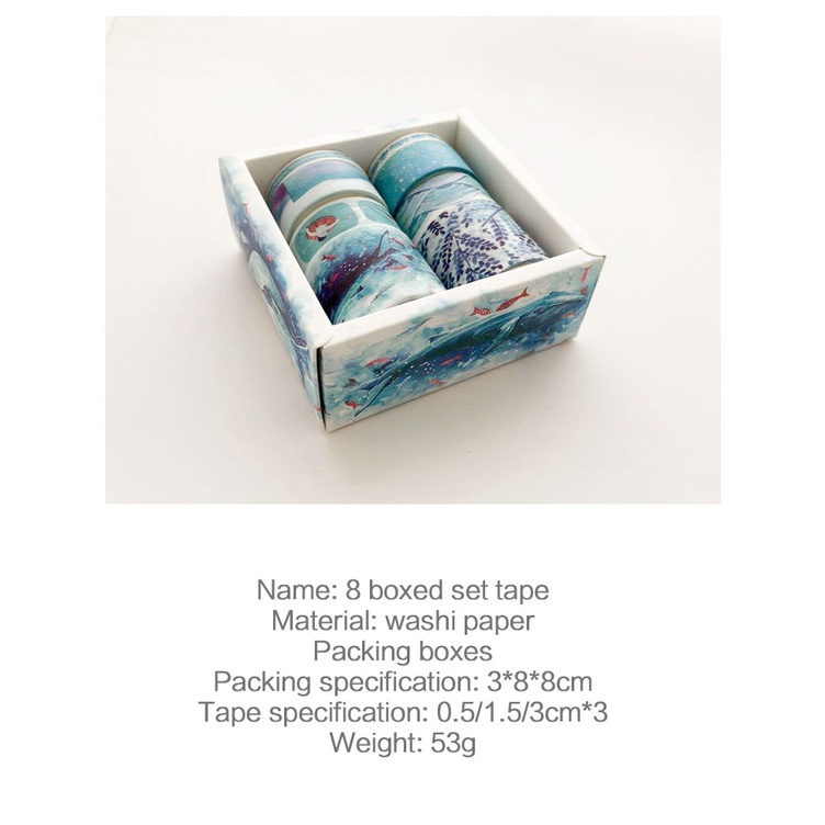 Bộ 8 cuộn băng keo giấy washi hình cánh hoa nhiều kích thước khác nhau dùng trang trí sổ tay diy